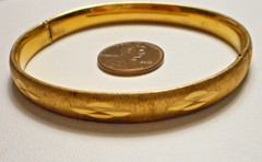 Vintage MARATHON Brushed Gold-Filled Hinged Bangle Bracelet w Cut Decoration