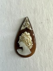 UNIQUE Teardrop 1860s Loose Carved Shell Cameo – Woman w/Flower – 24 x 21mm