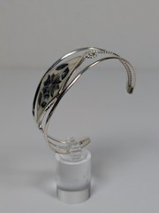 Vtg Alpaca Mexico Cuff Bracelet MOP Abalone Shell Inlay Silver Tone 1980s NOS