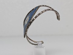 Vtg Alpaca Mexico Cuff Bracelet MOP Abalone Shell Inlay Silver Tone 1980s NOS