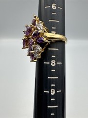 Vintage Sterling Silver Gold-toned w/ Purple and White Stones Sz 7 (4.7g)