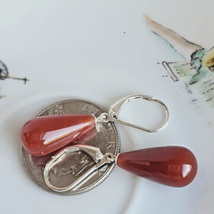 GORGEOUS TEAR DROP Light Color CARNELIAN LEVER BACK 1.5in EARRINGS 925 Silver