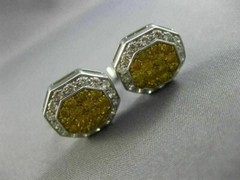 ESTATE LARGE 1.5CT WHITE & INTENSE FANCY YELLOW DIAMOND 18K WHITE GOLD CUFFLINKS