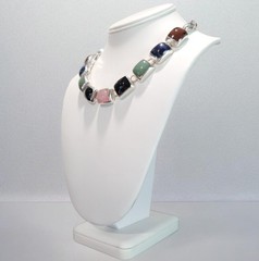 Estate Statement Taxco TZ-17 Sterling Silver Multi Stone Necklace 101g Rainbow