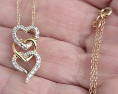 Vintage CZ Triple Heart Pendant On Sterling Silver Chain Necklace 18″ ITALY .925