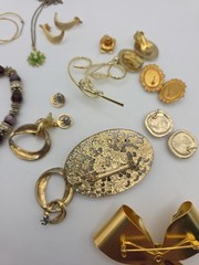Vintage Gold Tone Costume Jewelry Lot Mixed Materials Wearable Hoops Enamel…