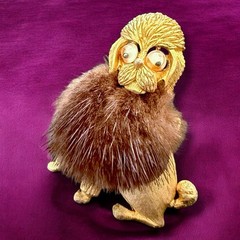 JJ Jonette Brooch Pin Dog Fur Mink Figural Googly Eyes Vintage Signed