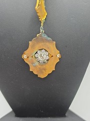 Antique Victorian Era Vermeil Medallion Chain Glass Cameo Pendant Choker 12″ SEE