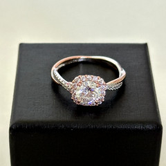 925 Sterling Silver & Rose Gold Plated Two Tone Clear CZ Sparkly Ring Size 8