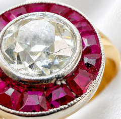 Vintage 18ct Gold Diamond & Ruby Cocktail Ring 0.60ct Natural Old Cut Size 6.75