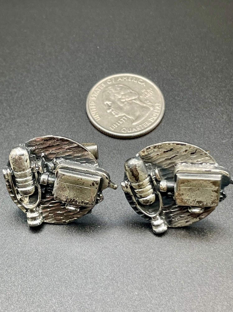 Vintage Television Camera Microphone Figural Silver Tone Cufflinks Broadcasting