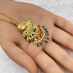 Vintage Peacock Necklace Filigree Pendant Brooch Combo Gold Tone 24″