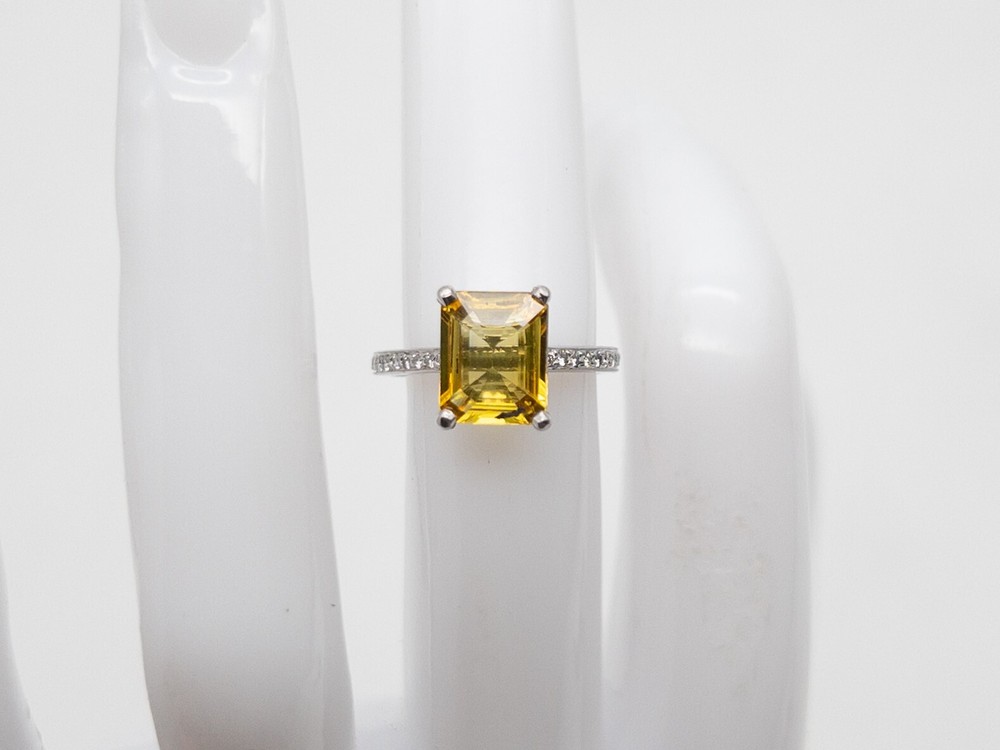 Designer $7000 5ct Natural Yellow Sapphire VS G Diamond 18k White Gold Ring