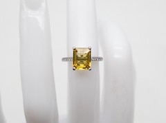 Designer $7000 5ct Natural Yellow Sapphire VS G Diamond 18k White Gold Ring