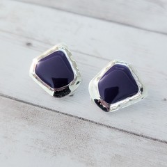 Vintage Clip On Earrings Unusual Statement Purple & Silver Tone Stylish