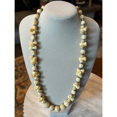 1950s 1960s Hand Carved Roses Statement Necklace Retro Boho Brass Spacers hook