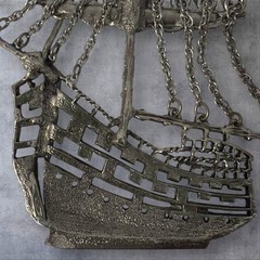 Vintage Sailing Ship Necklace Silver Tone Nautical Pendant 60s 70s