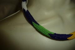 #152A NECKLACE WRAP AROUND NECK BLUE WHITE GREEN RED YELLOW MICRO SEED BEADS