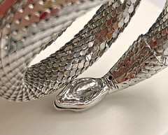 Vtg Whiting & Davis Mesh Snake Bracelet, Triple Coil
