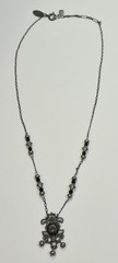 Vintage LIZ PALACIOS Necklace Dainty Crystal Pearl Black & Grey Delicate Signed