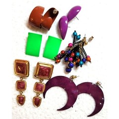 Vintage 1980s 1990s Earrings Lot Bold Bright Colorful Mod Pop Art Geometric