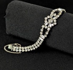 Brilliant Parco Rhinestone 50’s Bracelet Baguette Round Square Clear 7.25″