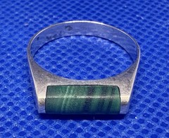 Y26 DKM Green Malachite 925 Silver Ring Size 7.5 Denmark Norway Baguette