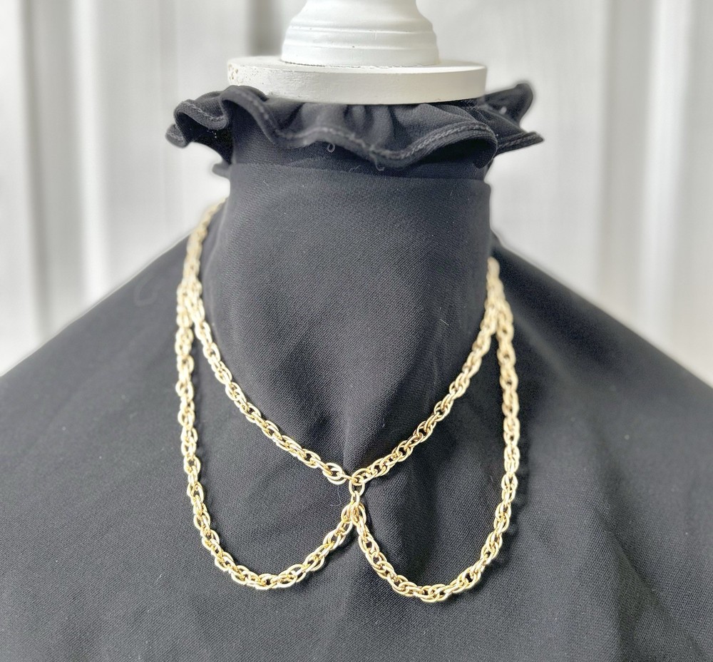 Gold Tone Peter Pan Chain Collar Necklace Handcrafted Vintage Jewelry Coquette