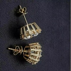 Art Deco Vintage Style Round Lab Created Diamond 14K Gold Finish Stud Earrings