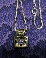 VTG 1980s STERLING SILVER 925 FRAMED FACETED CRYSTAL PENDANT NECKLACE 18”