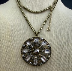 Avon 2008 Embellished Hematite Colored Medallion Necklace 36″L