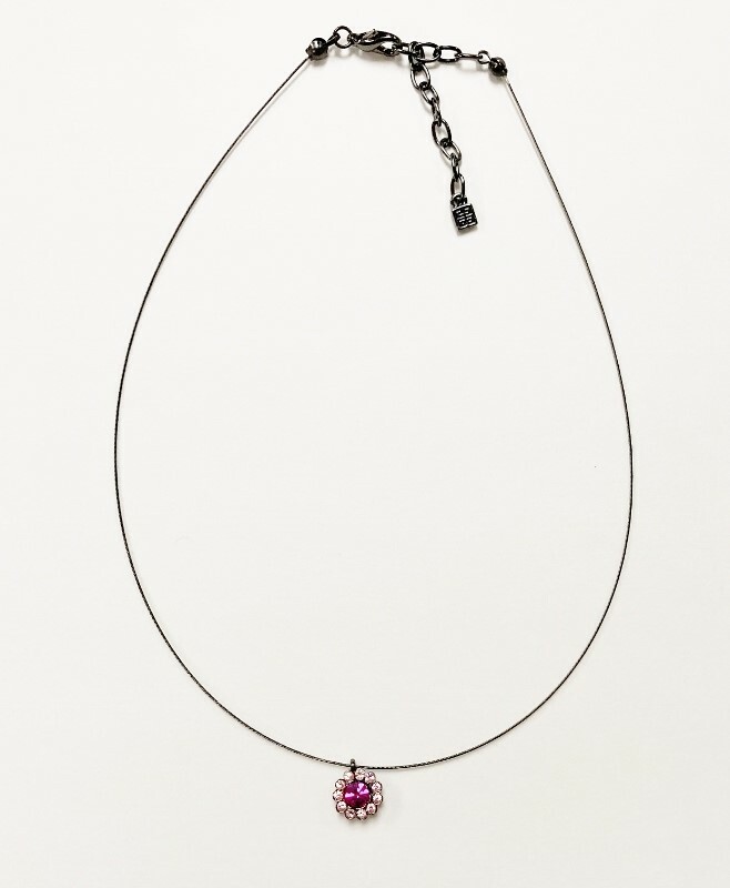 VINTAGE GIVENCHY PINK RHINESTONE FLOWER GUN METAL WIRE ADJUSTABLE NECKLACE J145