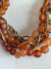 Vintage Amber Style Composite Beads Metal Gold Tone Chain Necklace Boho