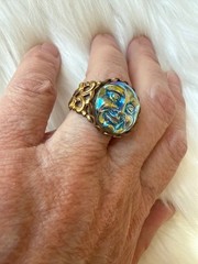 Art Glass Man in the Moon Face Adjustable Ring By Grandmother’s Buttons