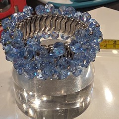 Blue Faceted Aurora Boreales Crystal Bracelet & Clip-On Earrings