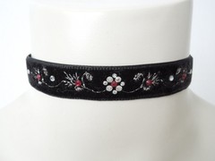 Velvet Choker Necklace Black Embroidered Rhinestone Folk Gothic 4.8 G/34.5-39Cm