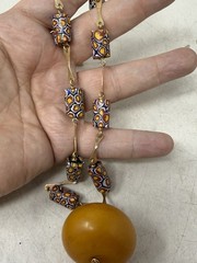 Vintage Bakelite Millefiori African Trade Bead Necklace Horn Bone Pendant