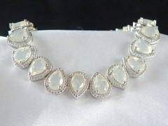 Vintage Sterling Silver 925 Moonstone Tennis Station Bracelet 7.5″