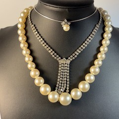 Necklace Lot Gold Tone Imitation Pearl Rhinestone Coquette