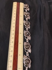 Vintage Silver Toned Link Bracelet with 6 3D Roses And Crystals 7 1/2″ Inches