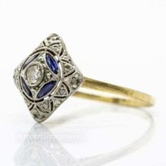 2CT Round Lab-Created Diamond Art Deco Vintage Antique Ring 14K 2-Tone Gold Over