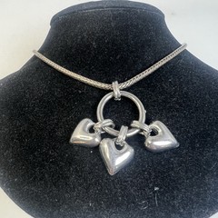 Beautiful Silver Tone Triple Dangling Hearts Pendant Necklace