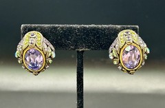 VINTAGE HEIDI DAUS EARRINGS PIERCED LARGE PURPLE CABOCHON PERIDOT AQUA GREEN ETC