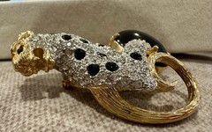 VINTAGE Statement Panther Rhinestone Onyx Style Brooch Pin Cat Leopard 80s