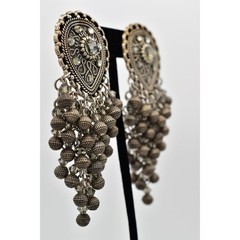 Vintage Statement Crystal Beaded Fringe Clip On Earrings Dangle Waterfall BinBB