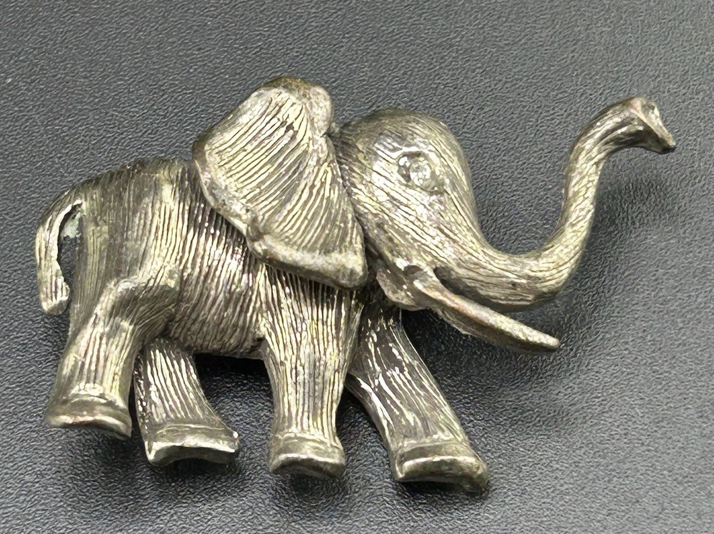 Hobe Tusked Silver Tone Elephant Brooch
