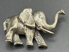 Hobe Tusked Silver Tone Elephant Brooch
