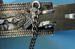 Vtg Israel Silver Cuff Bracelet 46 Grams Grapes & Palm Tree Hinged w/Pin Judaica