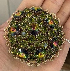 LARGE VINTAGE WATERMELON RIVOLI RHINESTONE BROOCH PIN DOMED HIGH END GORGEOUS!