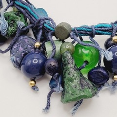 Eclectic Artsy Artisan Braided Cotton Mixed Material Beaded Vintage Necklace